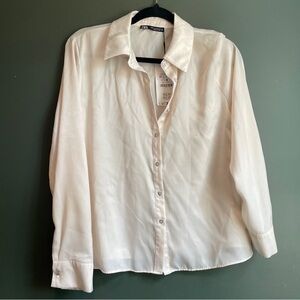 NWT! Zara Satin Ivory Button-Up Shirt